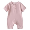 thumbnail image 1 of AherBiu Newborn Onesie Short Sleeve Jumpsuit Baby Clothes Ribbed Button Crewneck Summer Short Rompers Overalls, 1 of 7