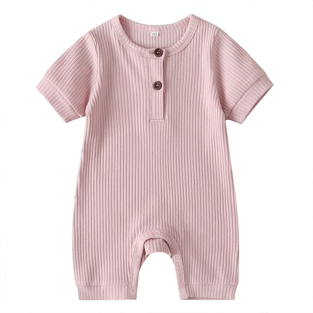 AherBiu Newborn Onesie Short Sleeve Jumpsuit Baby Clothes Ribbed Button Crewneck Summer Short Rompers Overalls