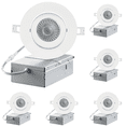 thumbnail image 1 of LED 3-Inch White Gimbal Recessed Slim LED Pot Lights with Junction Box, Dimmable 7W 560LM, 3000K LED Ceiling Downlight, 6-PACK, 1 of 1