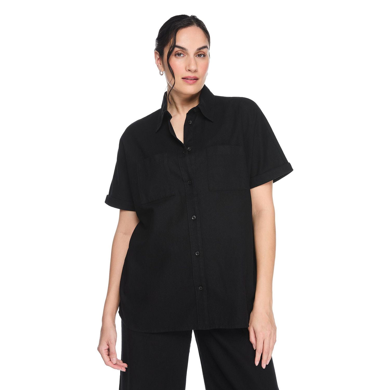 George Women's Linen-Blend Camp Shirt