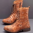 thumbnail image 1 of Cameland Women's Printed Embroidered Boots Over Feet Round Toe Chunky Ankle Boots, 1 of 4