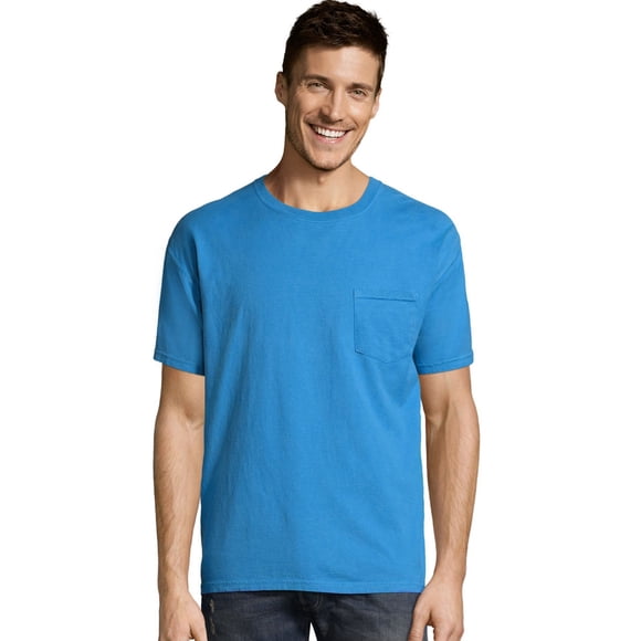 Hanes T-Shirt à Manches Courtes Teint en Pièce ComfortWash pour Hommes avec Poche, P, Bleu Ciel d'Été