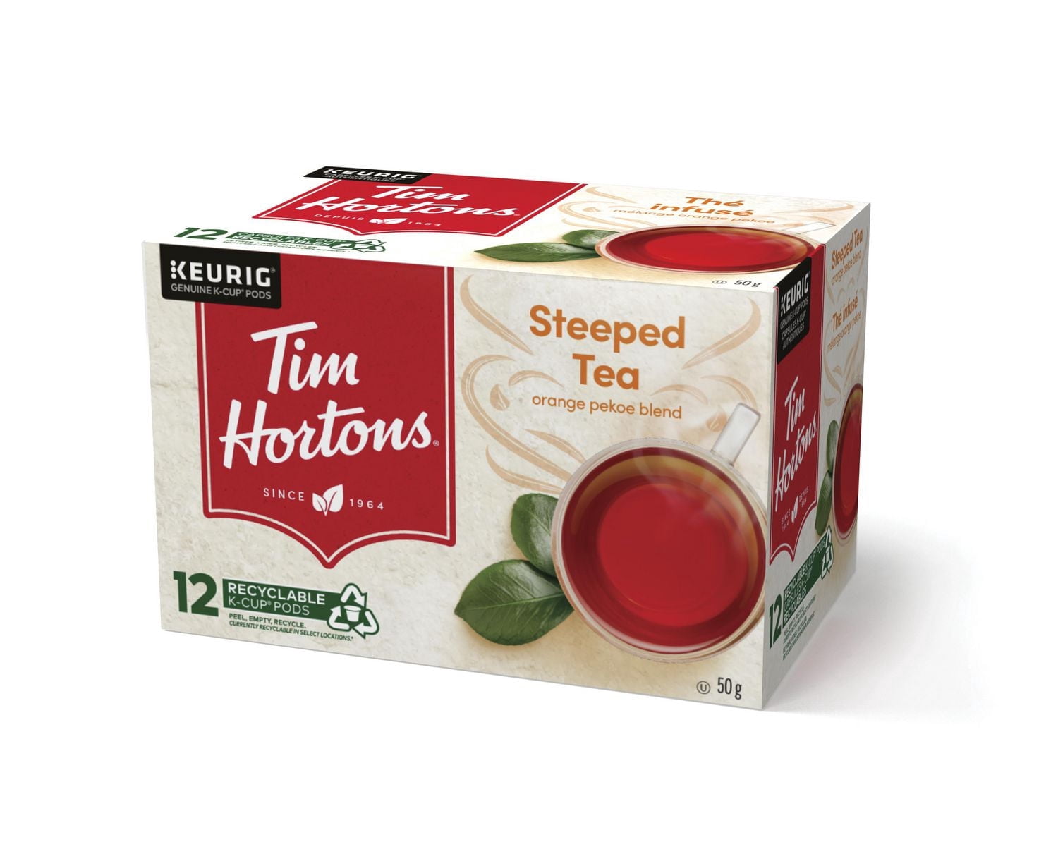 Capsules K-Cup de thé infusé orange pekoe Tim Hortons, capsules K-Cup à usage unique compatibles avec Keurig, thé noir frais, 12 capsules