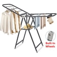 thumbnail image 1 of Clothes Drying Rack with Wheels, Foldable Metal Laundry Rack with 33 Sock Clips, Space-Saving Free-Standing Airer with Dual Height-Adjustable Wings, Grey, 1 of 9