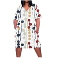 thumbnail image 1 of Pisexur Robes d'Été pour Femmes Mode Imprimé Floral Robe Décontractée Ample Col en V Manches Courtes Robes T-Shirt Fluide Surdimensionnée Robe de Plage avec Poches Grande Taille Mi-Mollet L-5TG, 1 of 5