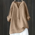 thumbnail image 1 of Pisexur Hauts pour Femmes en Coton Grande Taille Unis T-Shirts Surdimensionnés Amples T-Shirts Manches Mi-Longues Col en V Tunique à Blocs de Couleur, 1 of 6