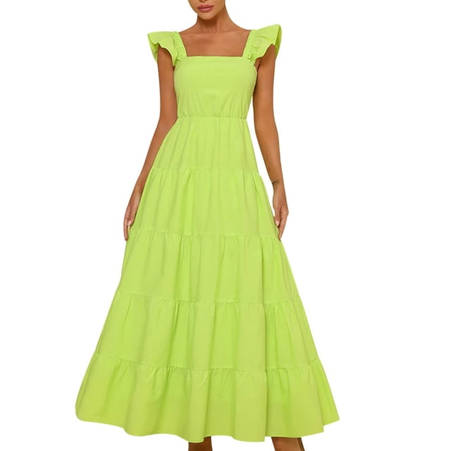Jusqu'à 60 % de Rabais! pstuiky Robes d'Été Femmes Été Boho Smockées Robes de Plage Sans Manches à Bretelles Florales Fluides à Étages Fête Midi Décontractée Robe d'Été Loisirs Soldes Aujourd'hui Liquidation Blanc