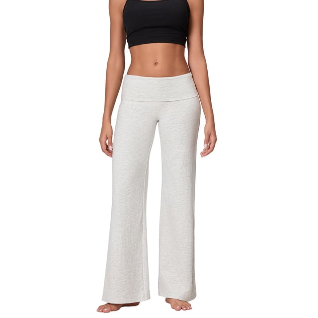 Gupgi Fold Over Yoga Pants for Women Wide Leg Trousers Solid Color Striped Lounge Pants