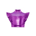 thumbnail image 3 of Hansber Kids Girls Ruffle Crop Tops Shiny Mesh Patchwork Hip Hop Street Dance Tops Performance Costume Purple 12, 3 of 5