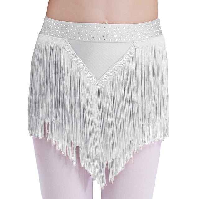 renvena Jupe de Danse Performance Salsa Rumba à Franges pour Filles Enfants Blanc 16