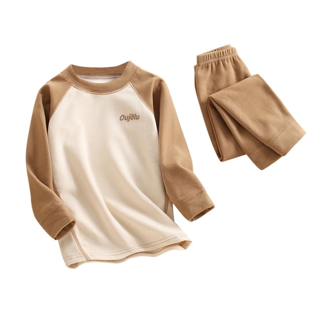 2025 Winter And Fall Pajama Set Boy's And Girl's Printing Conditioning Clothes Two Piece Set Conditioning Sleepwear Coffee