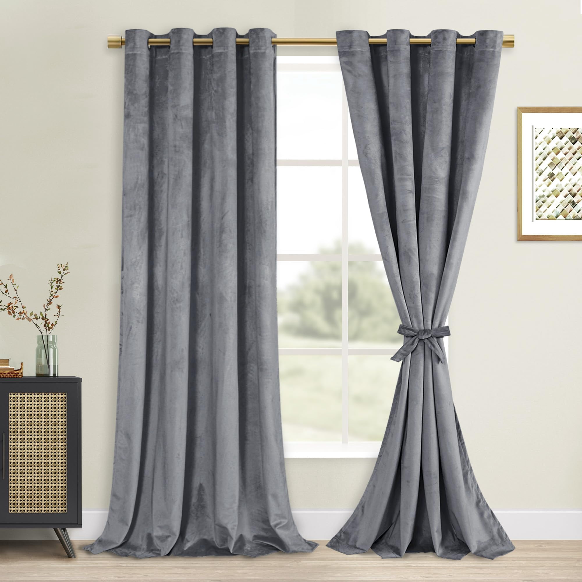 Hiasan Luxury Velvet Curtain with Tie-backs - Blackout Curtains for ...