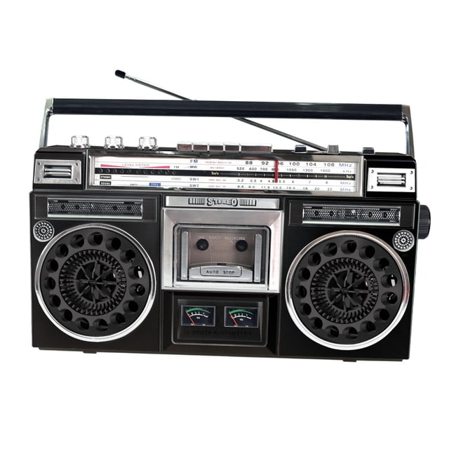 Bunblic Cassette Player Boombox Multifunctional with Handle Stereo Sound Tape Player Black