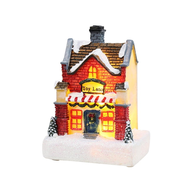 jifeng LED Christmas Village House Scene Buildings Collectible Decoration Figurines for A