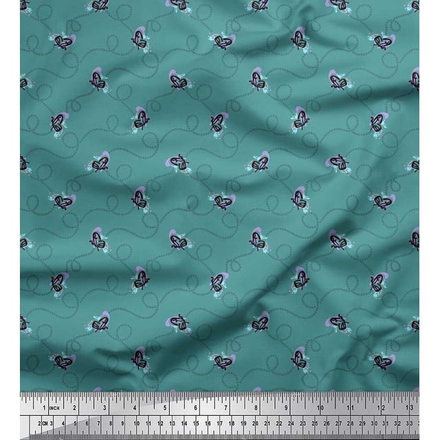 Soimoi Blue Cotton Duck Fabric Insect & Texture Print Sewing Fabric BTY 42 Inch Wide