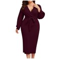 thumbnail image 1 of CEHVOM Robe Décontractée pour Femmes, Unie, Ample, à Ourlet Volanté, à Fermeture Éclair, à Manches Longues, à Col en V, en Solde, 1 of 7