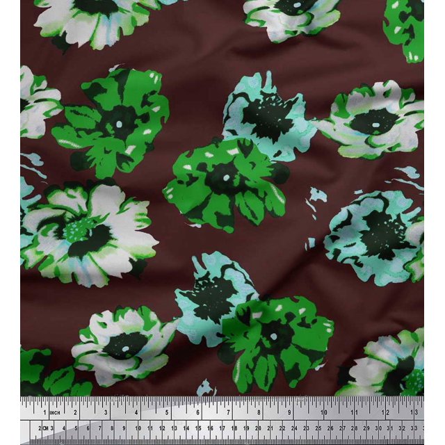 Soimoi Polyester Crepe Fabric Flower Artistic Print Fabric by Yard 42 Inch Wide