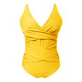 thumbnail image 4 of Huesdet Women's One Piece Tummy Control Swimsuits Ruched Slimming Bathing Suits Vintage Spaghetti Straps Swimwear[Yellow,L], 4 of 5