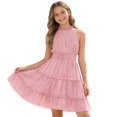 thumbnail image 1 of LUOGENLI Girls Summer Casual Dress Solid Color Sleeveless A Line Party Toddler (Pink Size 8-9 Years), 1 of 5