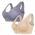 thumbnail image 1 of Tumotour 2PC Front Closure Bra for Women No Underwire Comfort Lace Wide Shoulder Strap Bra Full Coverage Seamless Soft Convenient Front Button Bras for Senior Everyday Life Sleep Walking Work, 1 of 4