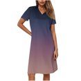 thumbnail image 4 of Ovzne Robes d'Été pour Femmes 2025 Robe d'Été Mode Femmes Imprimé Dégradé Col en V Manches Courtes Robe Ample et Confortable Robe Grande Taille Manches Courtes Imprimée Liquidation, 4 of 7