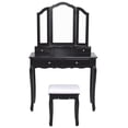 thumbnail image 3 of Costway Coiffeuse Table de Maquillage avec Miroir Tri-Pli avec Tabouret Noir, 3 of 7