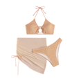 thumbnail image 1 of 3 Pcs/Set Women Bikini Set Sexy Halter Neck Drawstring Backless Pleated Beach Skirt Set Beachwear, 1 of 3