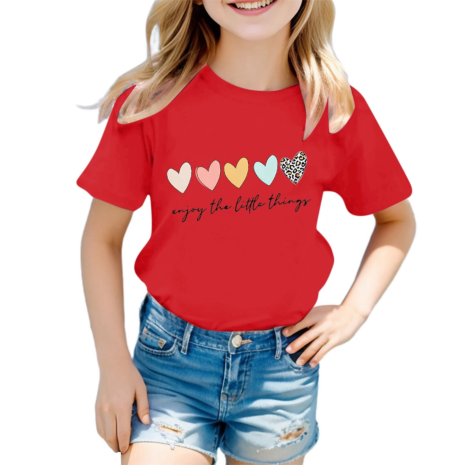 T-shirt pour Grande Fille, Vêtements de Tennis pour Jeunes Filles, Mignon Imprimé Graphique, Col Rond, Manches Courtes, T-Shirt d'Été Décontracté, Vêtements pour Filles (Rouge, 8-9 Ans)