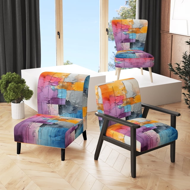 Designart « composition Explorations I » Fauteuil d'Appoint Rembourré Abstrait Violet - Fauteuil Moderne pour Salon