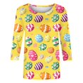 thumbnail image 3 of UPPADA Bunny T-Shirts de Pâques pour Femmes Lapin Oeuf Imprimé T-Shirts Manches 3/4 Col Rond T-Shirts d'Été Décontractés Mignons T-Shirts Graphiques Chandail Confortable Haut Vert,TTG, 3 of 5