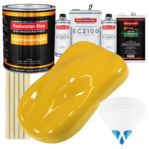 Restoration Shop - Couche de Base en Uréthane Jaune Canari avec Peinture Transparente Européenne pour Auto - Trousse Complète de Couleurs de Peinture Gallon - Revêtement de Finition Automobile