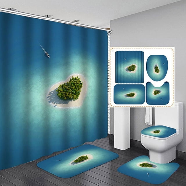 Valentine‘s Day 3D Digital Printing Shower Curtain 4-piece Set For Home / Hotel / Party Decoration