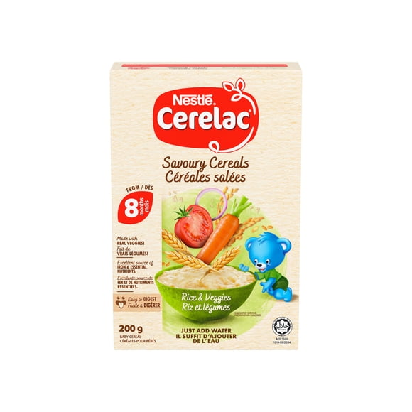 CERELAC Céréales salées Riz et légumes, 8 mois et +, fer, vit. B1, B2 et B3, zinc