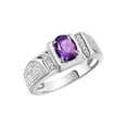 thumbnail image 3 of Rylos 14K White Gold Classic 8X6MM Oval Amethyst & Sparkling Diamond Ring - Birthstone Jewelry for Men -Size 12, 3 of 7