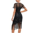 thumbnail image 3 of Pisexur Robe à Manches Courtes à Col Rond Longueur Genou Femmes Robe à Col Rond Sans Manches à Paillettes avec Franges Robe de Fête Banquet Robe de Danse Robe Courte Femmes Robe en Liquidation, 3 of 3