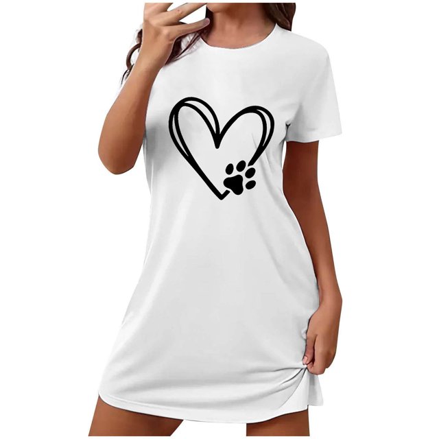 Rbaofujie Pyjama pour Filles Nuisette Courte Surdimensionnée pour Femmes Imprimée à Col Rond et Manches Courtes Robe Vêtements de Nuit pour Femmes