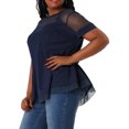 thumbnail image 4 of GRACE & GRANDEUR Women's Plus Size Round Neck Swing Peplum Mesh Lace Top Blue 4X, 4 of 7