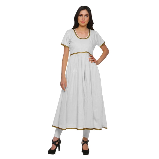 Moomaya Robe en Coton pour Femmes Décontractée d'Été à Fente avant Unie à Manches Courtes Kurta