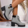 thumbnail image 3 of Platform Combat Boots for Women Trendy Leather Waterproof Non Slip Chunky High Heel Riding Ankle Booties, 3 of 5