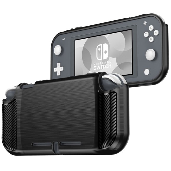 Black Carbon Fiber Design Flexible TPU Rubber Case Protective Cover [Anti-Shock, Anti-Fingerprint] Compatible with Nintendo Switch Lite Console