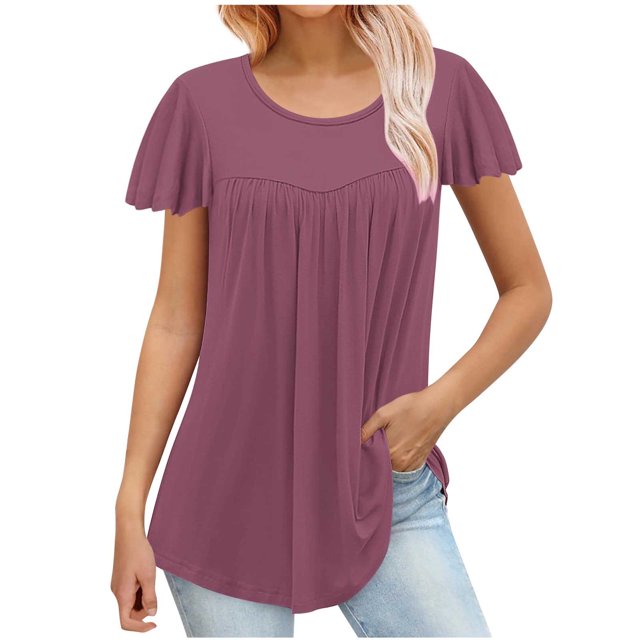 fheaev Hauts d'Été pour Femmes 2025 Vacances Mode pour Femmes T-shirt Imprimé Blouse à Manches 3/4 Col Rond Décontracté