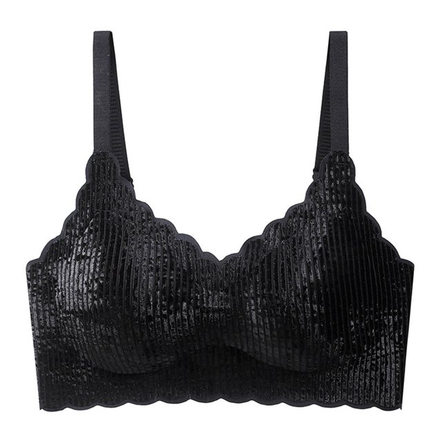 Birdeem Fashion Women Solid Color Golden Velvet Wavy Wireless Fixed Cup Gathering Daily Bra