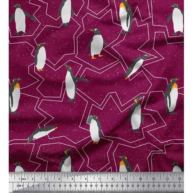 Soimoi Rouge Moss Tissu Georgette Tissu Imprimé Pingouin Océan 1 Yard 42 Pouces de Large