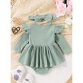 thumbnail image 3 of FOCUSNORM Tenue de Printemps pour Bébé Fille Nouveau-Né Robe à Manches Longues Col Rond avec Nœud et Bandeau Vêtements d'Automne pour Nourrisson, 3 of 9