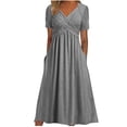 thumbnail image 2 of Meichang Robes Longues Fluides pour Femmes 2024 Mode d'Été Robe T-Shirt Élégante Tunique à Col en V Robes Décontractées à Manches Courtes Robe Évasée, 2 of 6