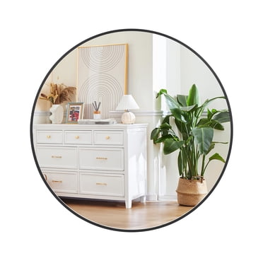 TROPOW Miroir de Salle de Bain, Miroir Rond Noir de 24 Pouces Monté au Mur Miroir Rond pour Déco de Salle de Bain, Miroir Rond en Métal pour Coiffeuse Miroir Rond Décoratif Miroir de Maquillage Monté au Mur