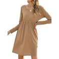 thumbnail image 4 of Women High Waist Long Sleeve Crew Neck Solid Color Pleated Mini Dress, 4 of 7