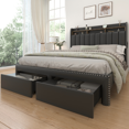 thumbnail image 3 of SIBEDS LED Bed Frame with Drawer Pockets and PU Upholstered Black Wingback Headboard, Full, 3 of 5
