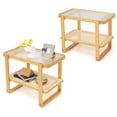 thumbnail image 1 of Patiojoy 2pcs 2-tier Bamboo Side Table w/ Glass Top End Table w/ PE Rattan Shelf Home Sofa Side Table w/ Storage Nightstand Bedside Table, 1 of 9