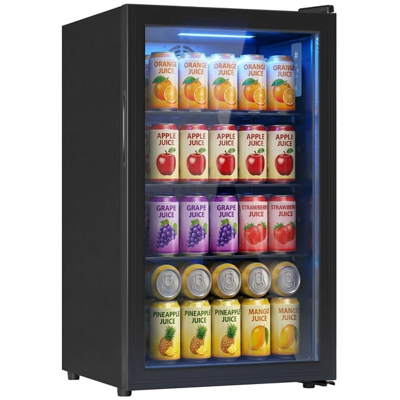 HOMCOM Beverage Refrigerator, 85 Can Mini Fridge with Glass Door, Black